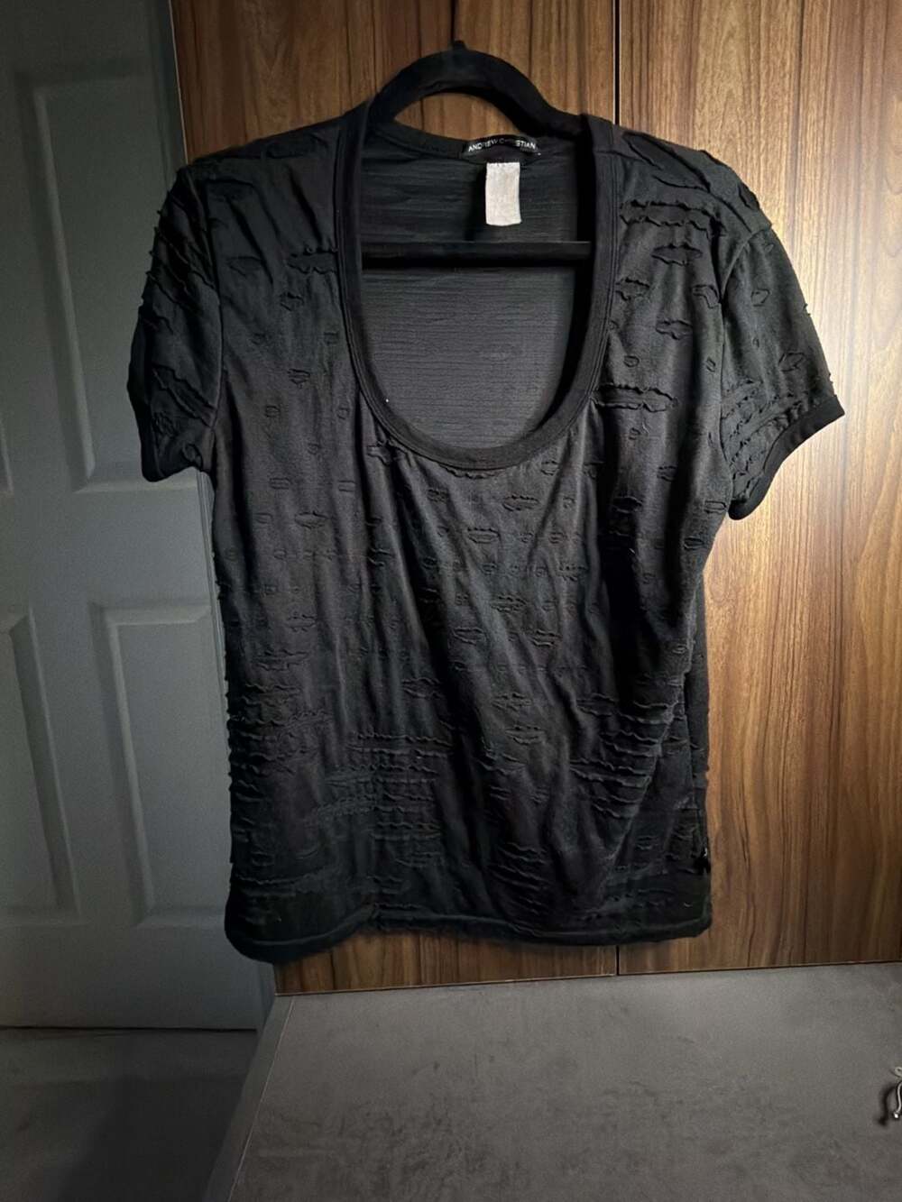 Andrew Christian Black Burnout Mesh Scoop Neck Tee